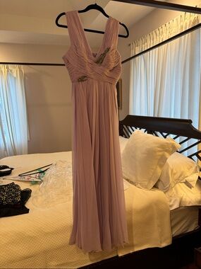 Blush Pink V‑Neck Maxi Dress with Embellished Waist